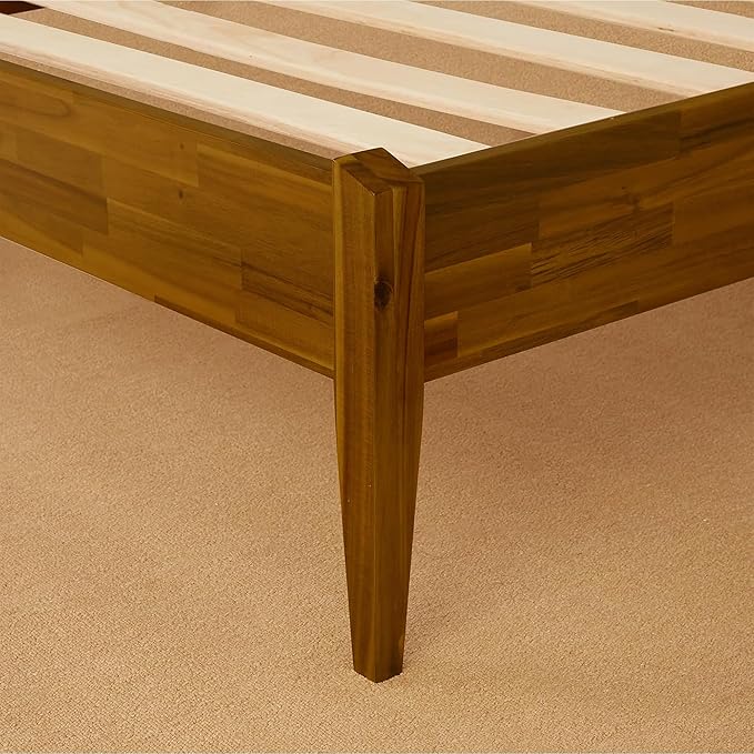 Bme Dinkee 15 Inch Signature Bed Frame Without Headboard - Modern & Minimalist Style with Acacia Wood - 12 Strong Wood Slat Support - Easy Assembly - No Box Spring Needed - Caramel, Full