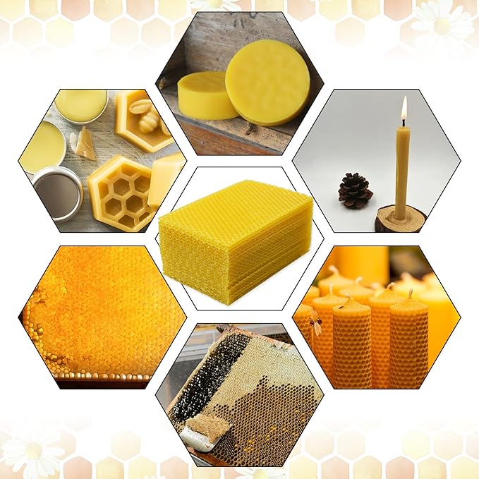 20Pcs Beeswax DIY Candle Making Kit, Natural Beeswax Honeycomb Sheets for Candle Making Beekeeping, Beehive Wax Foundation Sheets Candle Rolling Kit for Beeswax Sheets & Decorations (132 x 90 mm)