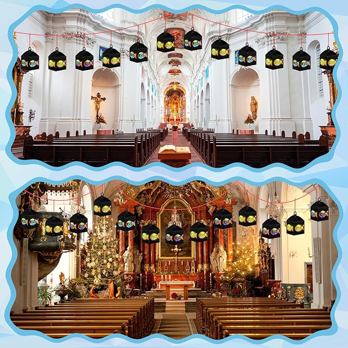 Simgoing 12 Sets Religious Fish Crafts with LED Candle Light Sunday School Crafts DIY Faith Jesus Fish Tissue Paper Kits Religious Hanging Ornament for Church VBS Classroom Activities