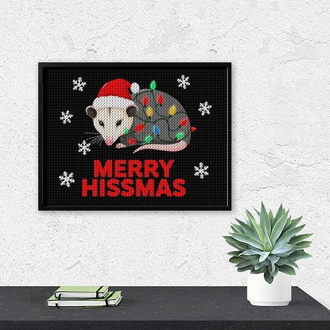 AIVKIEJK Diamond Painting Kits for Adults - Christmas Possum Merry Hissmas Painting DIY 5D Full Drill Diamond Dots Paintings with Diamonds Gem Art and Crafts Home Decor 12"x16"