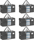 VENO 6 Pack Heavy Duty Moving Bags, Clothes and Comforter Storage Bags with Clear Window, College Dorm Essentials Packing Supplies, Foldable Boxes Alternative (Gray, 6 Pack)