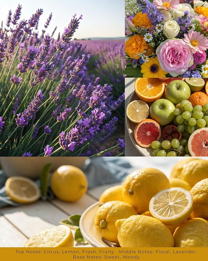 Lemon Lavender Scented Candles - 100% Natural Soy Wax - Large 3 Wick Jar Candle - Up to 50 Hours Burning Time - Candles for Home - Gift-Ready Candle for Men & Women - Aromatherapy
