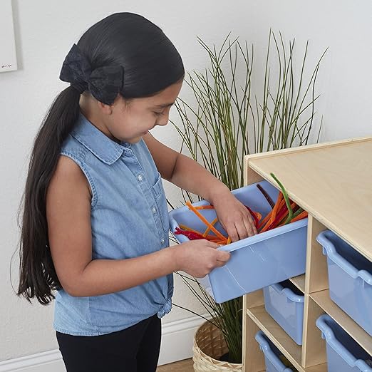 ECR4Kids 10 Cubby Tray Cabinet with Scoop Front Storage Bins, 5x2, Classroom Furniture, Powder Blue