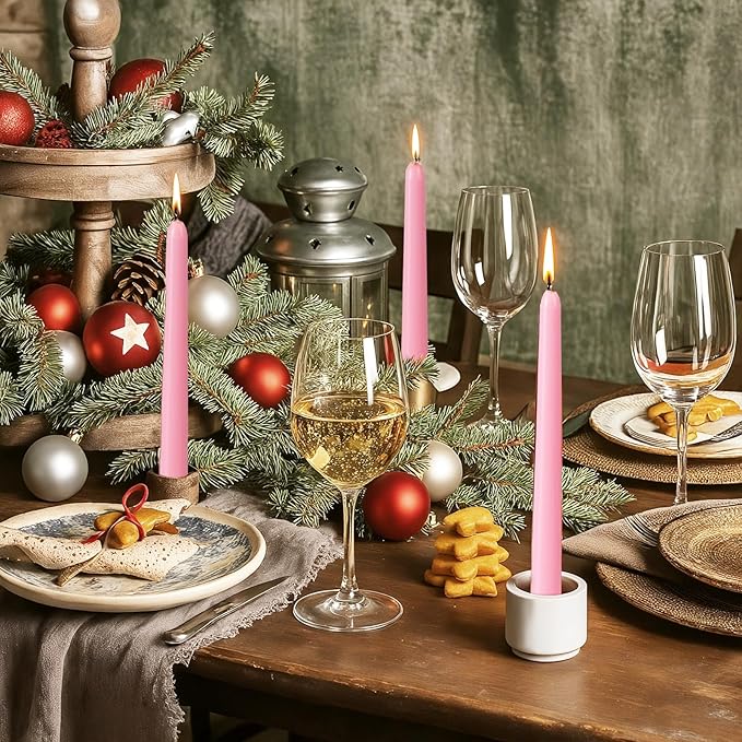 KONNI 0.87×10 Inch Pink Taper Candles, Unscented and Smokeless Tall Candlesticks, 10 Pack Tapered Candles with Cotton Wicks, Long Burning, Ideal for Weddings, Dinner Parties, and Home Décor