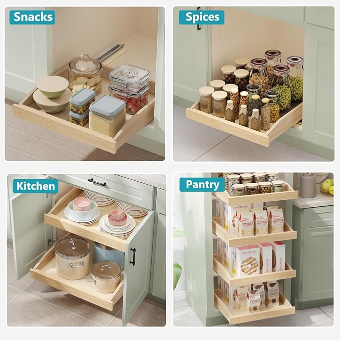 Pull Out Cabinet Drawer 16½” W x 21” D, Soft Close Pull Out Cabinet Organizer, Pull Out Shelves Requires at Least 17½” Cabinet Opening, Bottom Assembly