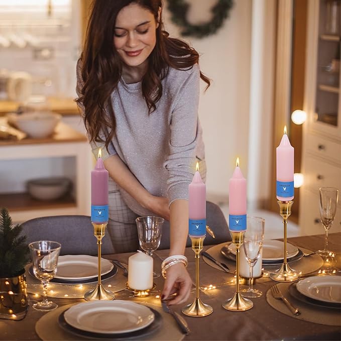 Handmade Unscented Long-Lasting Gradient Pink Taper Candles – Twist Design, Elegant Smooth Flame, Smokeless 5inch Candle Set for Home Decor, Weddings