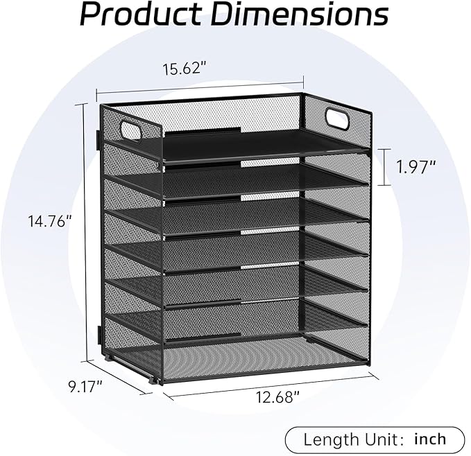 7-Tier Paper Organizer for Desk, Letter Tray with Handle Mesh Desk File Organizer, Workspace Organizers, Paper Sorter Organizer for Office Home School (Black)