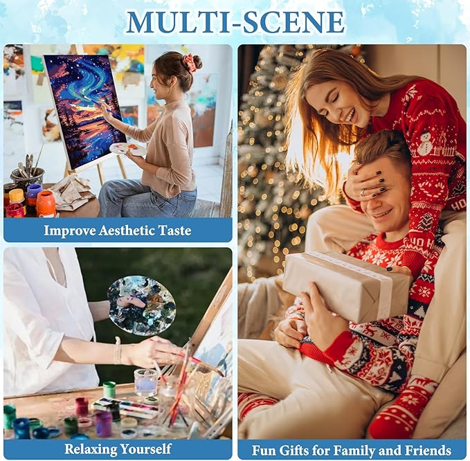 NAIMOER Starry Night Paint by Numbers Kits for Adults Beginner with Wooden Framed, Color by Numbers on Canvas Painting Kits for Adults, Easy Paint DIY Acrylic for Home Wall Decor 8X12 Inch