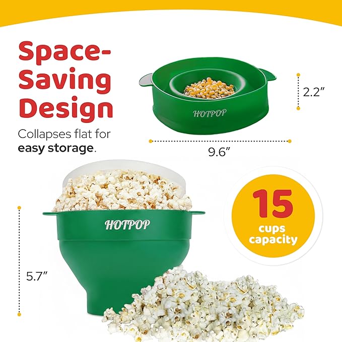 The Original Hotpop Microwave Popcorn Popper, Silicone Popcorn Maker, Collapsible Bowl BPA-Free and Dishwasher Safe- 20 Colors Available (Olive Green)