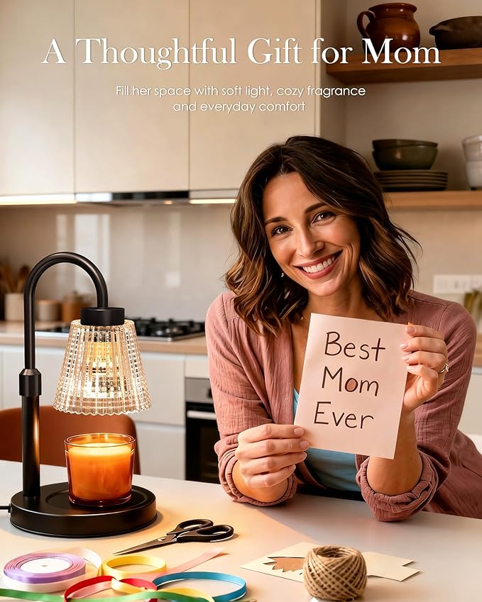 Girece Candle Warmer Lamp with Timer and Dimmer, Adjustable Height Electric Candle Warmer for Jar Candles, 2 Bulbs, Modern Home Decor Birthday Gifts for Women, Housewarming Gifts New Home