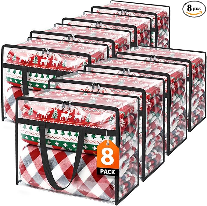 SpaceTrove Clear Clothes Storage Bags, 8 Pack Closet Organizers and Under Bed Storage Containers, Foldable Moving Bags with Zippers for Comforter, Blanket, Bedding, Duvet, PVC Packing Bags 90L