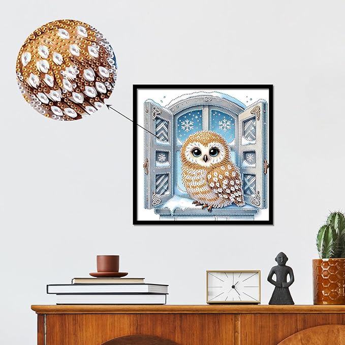 antor Christmas Diamond Painting Kit, 5D Special Shape Diamond Art for Adults, Snowy Owl DIY Crystal Rhinestones Diamond Painting, Holiday Wall Decor, Home Decoration, DIY Christmas Craft