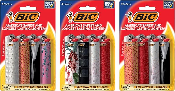 BIC Maxi Special Edition Pocket Lighters, Long-Lasting Flame for Home, Fashion Designs, 12-Pack (Designs May Vary)
