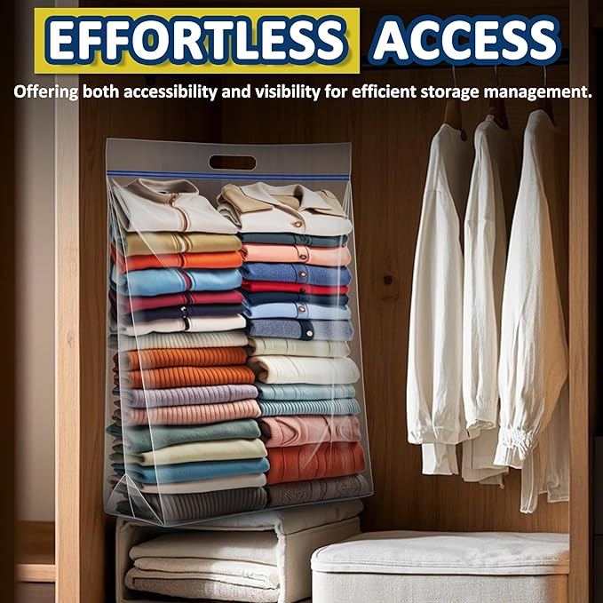 25 Gallon Extra Large Resealable Storage Bags with Zipper Top，35" x 24" Heavy Duty Clear Bags with Handles, 4 Mil Thick, Perfect for Clothing, Pillows, Travel, and Moving (5 Packs)