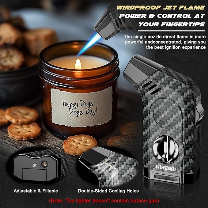 2-Pack All-in-one Torch Lighter with Cutter, Holder, Powerful Jet Flame, Gifts for Men, Windproof Lighters, Refillable Butane Lighter for Candles, Travel