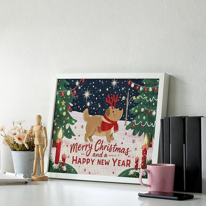 Diamond Painting Kits for Adults - Merry Christmas And Happy New Year Red Antlers & Scarf Painting DIY 5D Full Drill Diamond Dots Paintings with Diamonds Gem Art And Crafts Home Decor 16"x20"