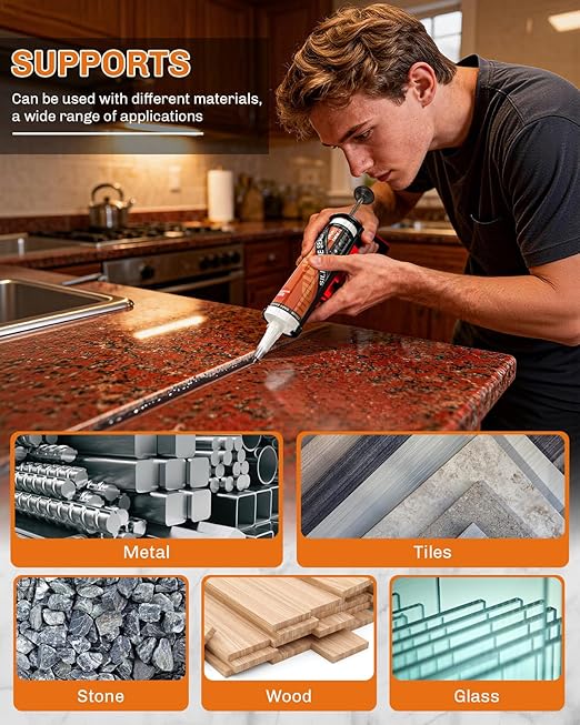 WELLUCK Dark Brown Silicone Caulk, 100% Waterproof Silicone Sealant Adhesive Caulking,for RV, Kitchen,Bathroom, Window, Door, Glass,10.2FL.OZ/300ML (1Pack)