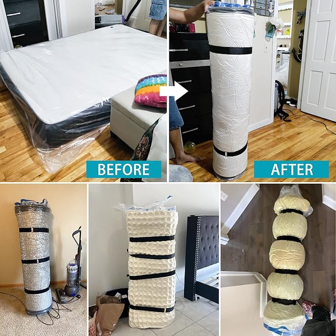 Queen Size Mattress Vacuum Bag for Memory Foam/Latex Mattress Upto 14 Inch, Moving Shipping and Storage, Waterproof and Airtight with 4 Adjustable Straps