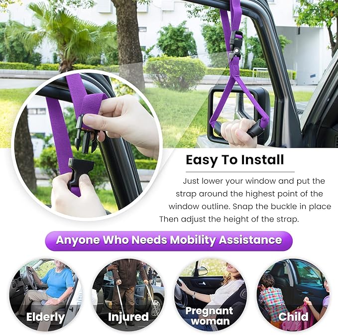 E-cowlboy Auto Cane Grab Handle Adjustable Standing Aid Safety Support Bar Nylon Grip Mobility Assist Device (Purple)