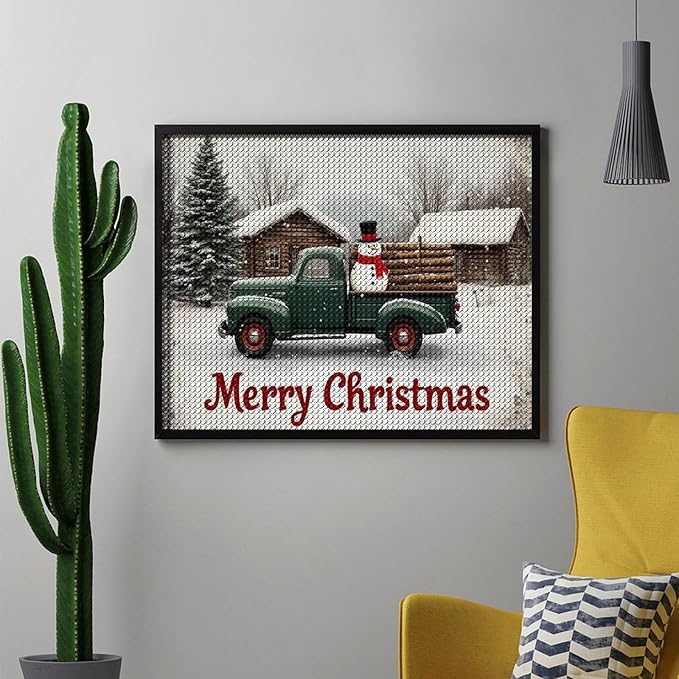AIVKIEJK Diamond Painting Kits for Adults - Christmas Truck with Snowman & Cabin Winter Painting DIY 5D Full Drill Diamond Dots Paintings with Diamonds Gem Art and Crafts Home Decor 16"x20"