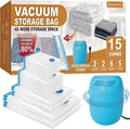 Space Saver Vacuum Storage Bags Combo - 15 Bags (2Jumbo/2Large/6Medium/5Small) with Electric Pump, Ideal for Clothes, Comforters, Blankets & Bedding