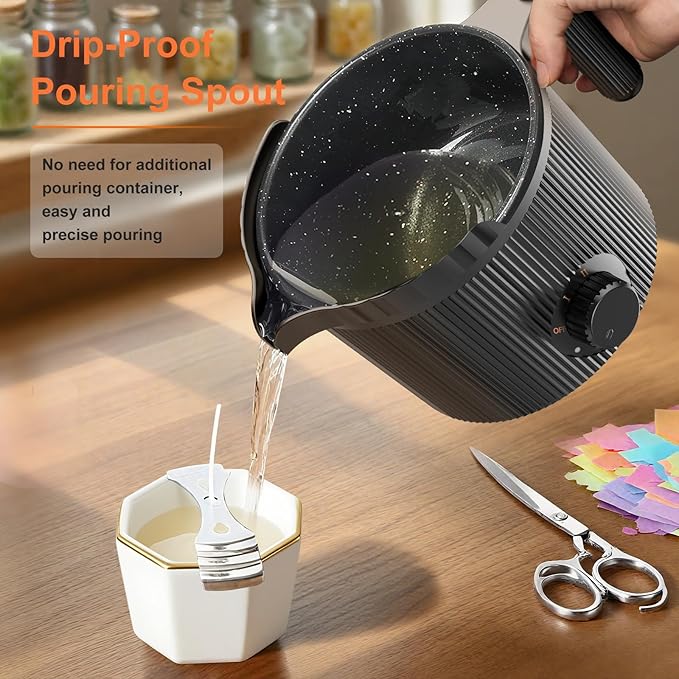 Candle Wax Melter with Pour Spout, Candle Making Kit for Adult Beginners, for Candle Making, Set Includes Wax Melting Pot, Stirring Spoon, Thermometer, Wick, Wick sticker and Centering Device - Black