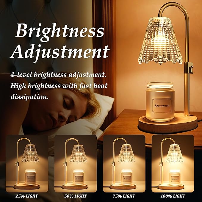Candle Warmer Lamp with Timer Dimmable, Adjustable Height Wax Melt Warmer for Jar Candles, Birthday Gifts for Women, House Warming Gifts New Home Decor with 2 Bulbs, Gold