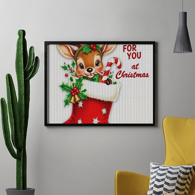 AIVKIEJK Diamond Painting Kits for Adults - Deer Sugar Bell Holiday Christmas Painting DIY 5D Full Drill Diamond Dots Paintings with Diamonds Gem Art and Crafts Home Decor 12"x16"