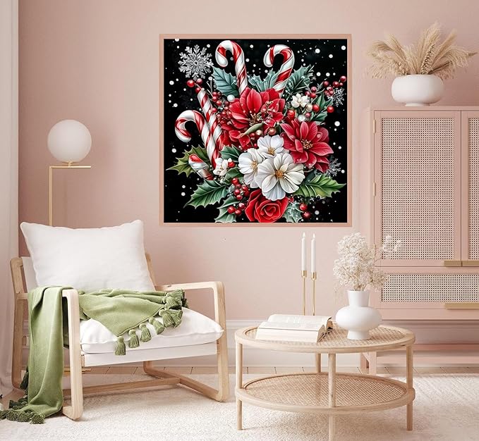Accompany Wind Christmas Diamond Painting Kits for Adults, Christmas Candy Diamond Art Kits for Beginner,Full Round Drill DIY 5D Diamond Dots Gem Art Craft Kits for Home Wall Decor Gift 14×14 Inch