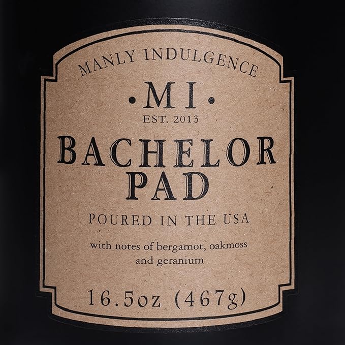 Manly Indulgence Bachelor Pad Scented Candles for Men, 16.5 oz Single Wick, Premium Soy Blend Wax, 60H Burn, Candles for Home Scented – Made in The USA