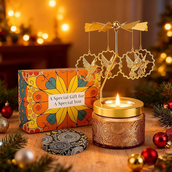 Candle Gifts for Women, Mom, Wife, Girlfriend, Sister, Her, Female Friends, Gifts for Women Birthday Unique, Mothers Day Gift, Anniversary Rotating Candles Gift for Woman (Hummingbird)