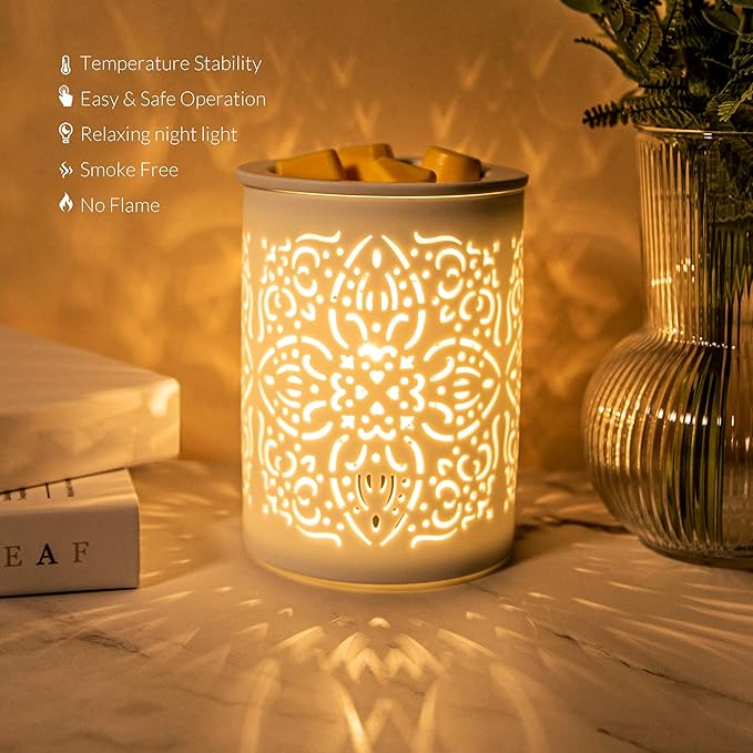 Earnest Living Ceramic Electric Wax Melt Warmer Wax Warmer for Scented Wax Cubes Tart Candle Warmer Oil Burner Fragrance Melter White for Home Office Bedroom Aromatherapy Gift Decor
