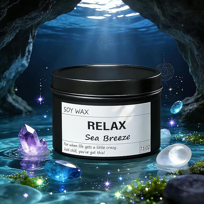 Chloefu LAN Sea Breeze Crystal Candle, Relaxing Aromatherapy for Stress Relief, Calm Moments | Just Chill Scented Candle for Home, Self Care, Gift for Her/Him