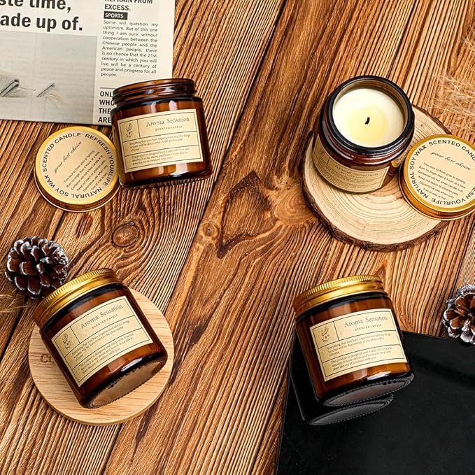 4 Pack Cedar Candles for Home Scented,Amber Jar Aromatherapy Candle Gifts for Women,Scented Candles Set for Mother's Day Christmas Valentine Thanksgiving Brithday Gifts,Soy Wax Candle Set