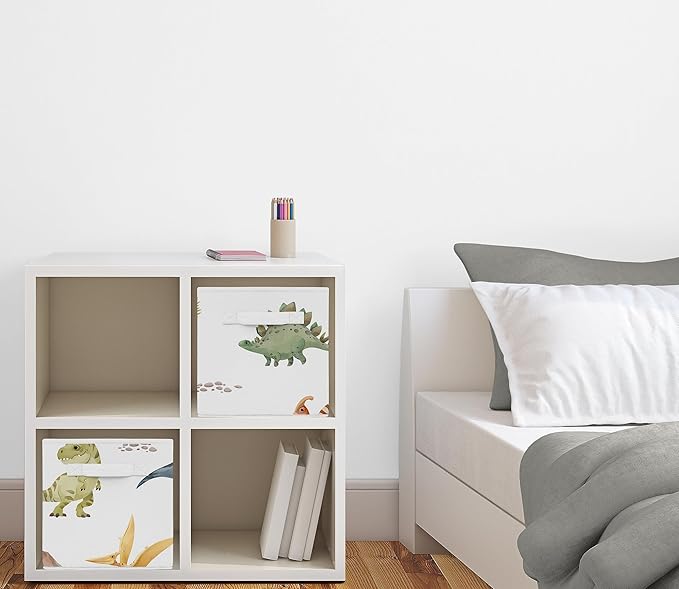 Sweet Jojo Designs Set of 2 Collapsible Fabric Storage Cubes (Watercolor Dinosaur Dino) for Boys, Baby, Kids, Childrens Foldable Bins Organizer Boxes Toys (Blue & Green, Modern Dinosaurs, Jurassic)