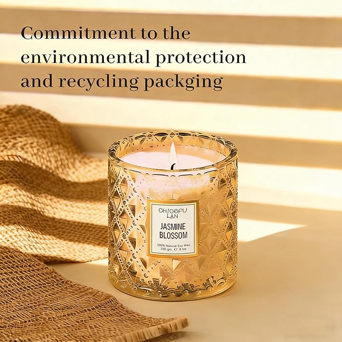 Chloefu LAN Jasmine Blossom Scented Candle, Luxury Soy Candles, 55 Hours Slow Burning, Non Toxic, Gift-Ready for Hosts & Gatherings, Farmhouses Home Decor, Long Lasting for Bath & Office, 8.1oz