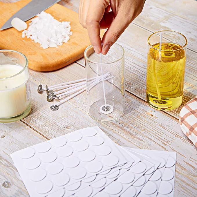 500 Pieces Candle Wick Stickers Wax Stickers Candle Wick Glue Heatproof Glue Adhere Steady in Hot Wax Double-Side for Making
