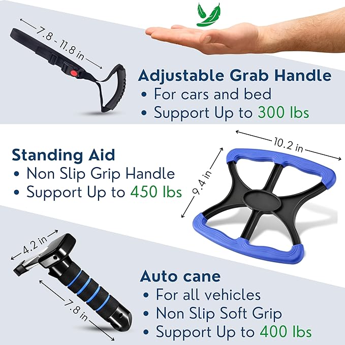 Premium 3 Pc Elderly Assistance Products Standing Aid Portable Lift Auto Cane Grab Handle Adjustable Car Door Handle for Elderly Handicap Accessories for Daily Living Elderly Mobility Aids