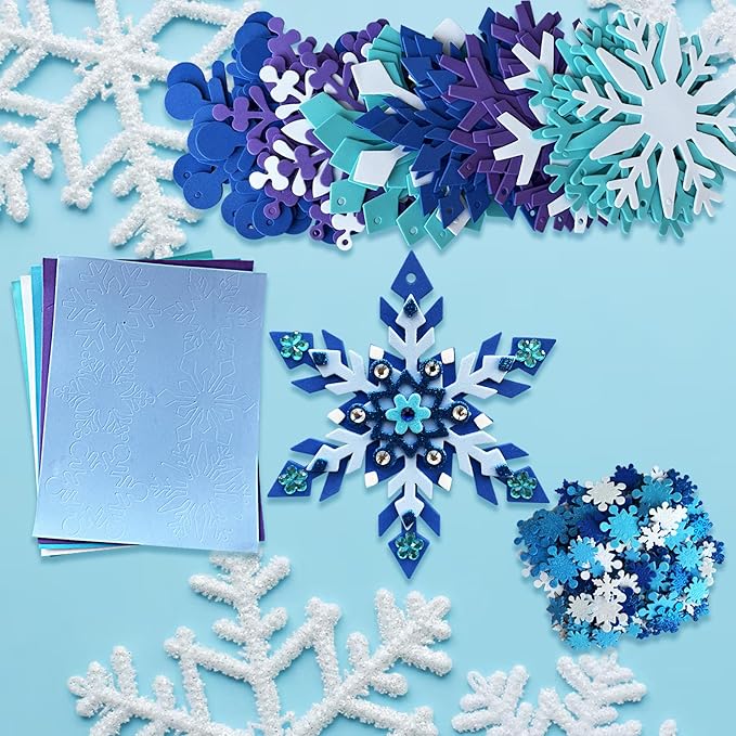 MLOLM 30 Sets Winter Snowflake Crafts Kit DIY 3D Snowflake Ornament Craft Kits Make Your Own Snowflake Sticker for Winter Christmas Holiday Frozen Home Activities Party Favors