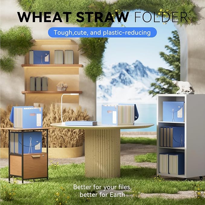 EcoStash 12-Pocket Wheat Straw Expanding File Folder, Adorable Polar Bear Cut-Out, Portable Monthly Bill & Tax Receipt Organizer, Letter/A4 Size -UN Blue Polar Bear