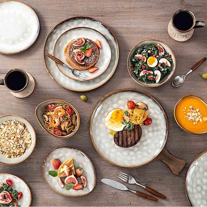 Henten Home Ceramic Appetizer Plates, 6.75 Inch Porcelain Dessert Plate, Cake, Snack Plates Set of 4, Salad Plate for Kitchen, Holiday Gifts, Dishwasher Safe (White)