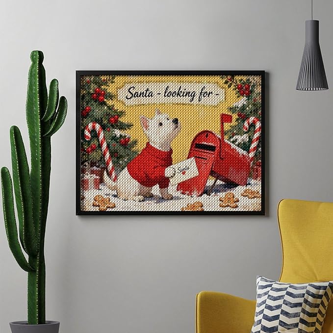 Diamond Painting Kits for Adults - Cute Scottish Terrier Christmas Westie Dog Holding Santa Letter Painting DIY 5D Full Drill Diamond Dots Paintings with Diamonds Gem Art And Crafts Home Decor 12"x16"