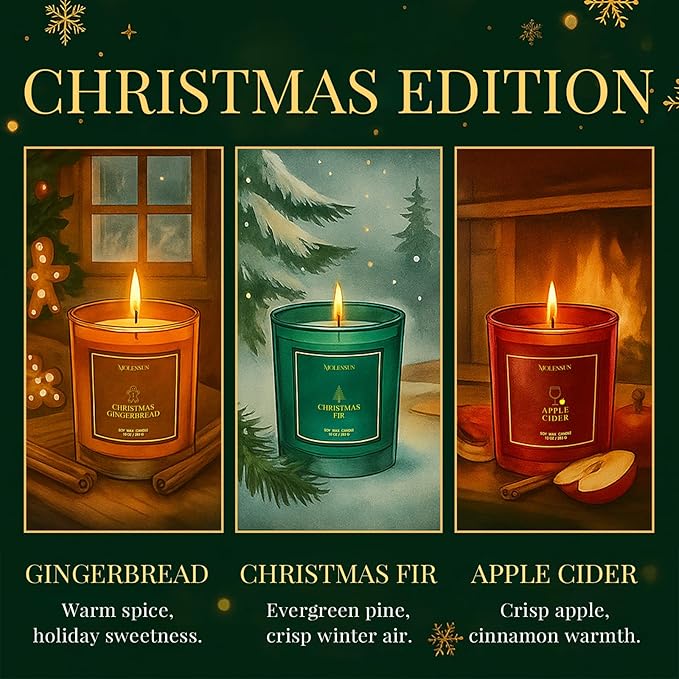 Valentine's Day Candles Gift Set, 3 Pack 30oz Scented Candles for Home, Soy Candle Scents of Apple Cider/Gingerbread/Fir, Luxury Gift Box, Holiday Birthday Gifts for Women & Men
