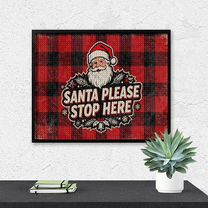 AIVKIEJK Diamond Painting Kits for Adults - Christmas Santa Please Stop Here Painting DIY 5D Full Drill Diamond Dots Paintings with Diamonds Gem Art and Crafts Home Decor 16"x20"