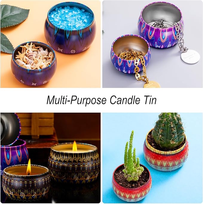 Arxinor Empty 5 oz Candle Tins Candle Jars 28 Pcs 28 Patterns, Candle Making Kits, with Wicks, Wick Holders & Stickers