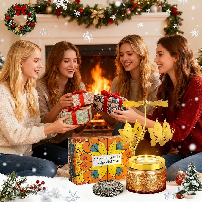 Candle Gifts for Women, Mom, Wife, Girlfriend, Sister, Her, Female Friends, Gift for Women Birthday Unique, Mothers Day Gift, Anniversary Rotating Candles Gifts for Woman (Butterfly)