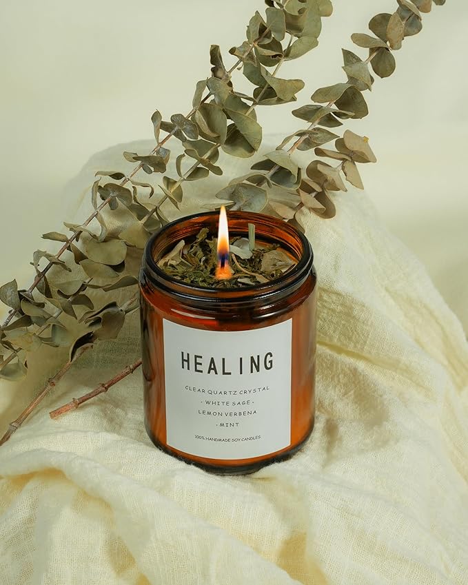 Healing Energy Candle, Negative Energy Cleansing,Soy Aromatherapy, Handmade Crystal Candle for Soothing.(Healing)