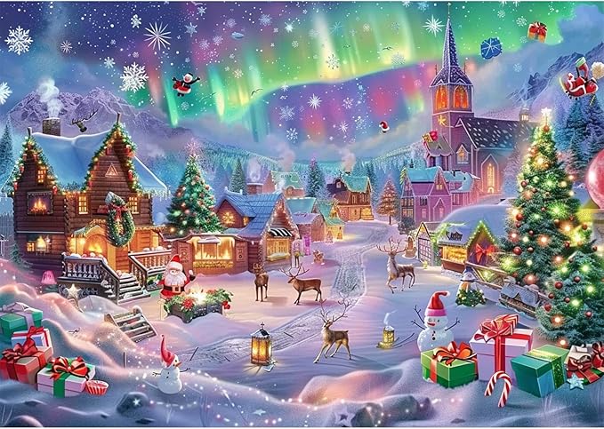 SENQAO Christmas Eve Diamond Art Kits for Adult, Santa Claus Diamond Painting Kits for Beginners, DIY Full Drill Winter Holdiay Rhinestone Diamond Dots Gem Painting Art Craft Home Decor 12 x16 Inch