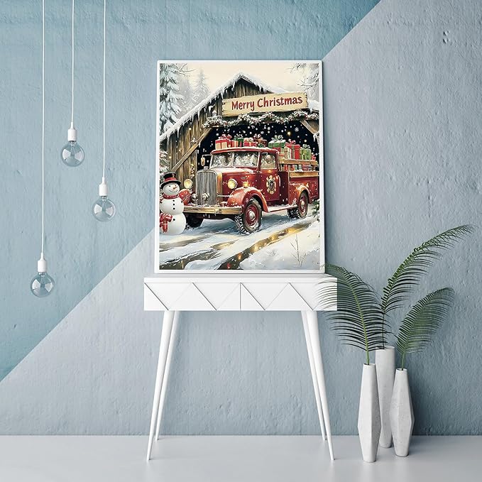 CZYWJMEI Christmas Truck 5D Diamond Painting Kits for Adults Beginners,DIY Winter House Diamond Art Kits,Full Round Drill Diamond Dot Gem Art Kits,Home Wall Decor 12x16nch