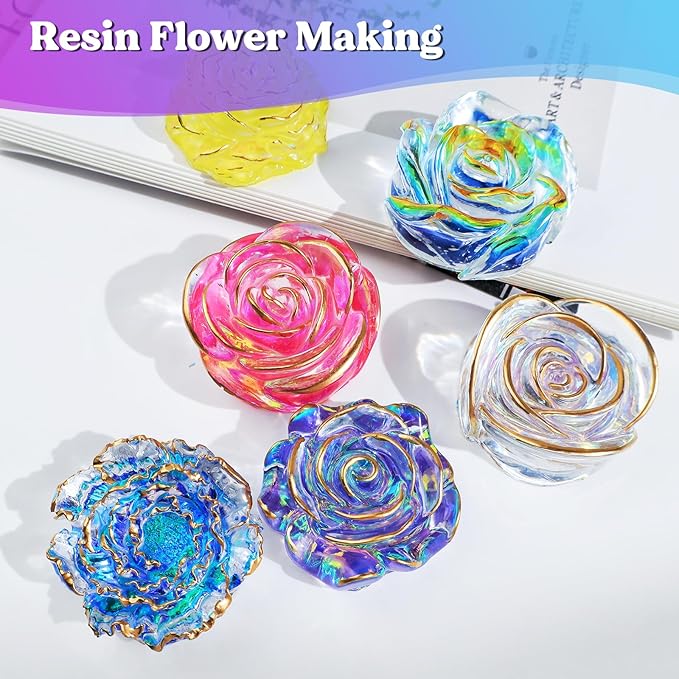 LET'S RESIN Flower Resin Molds, Rose Candle Making Molds Including 6 PCS Flower Silicone Resina Moldes, Silicone Molds for Epoxy Resin Craft,Candle Making